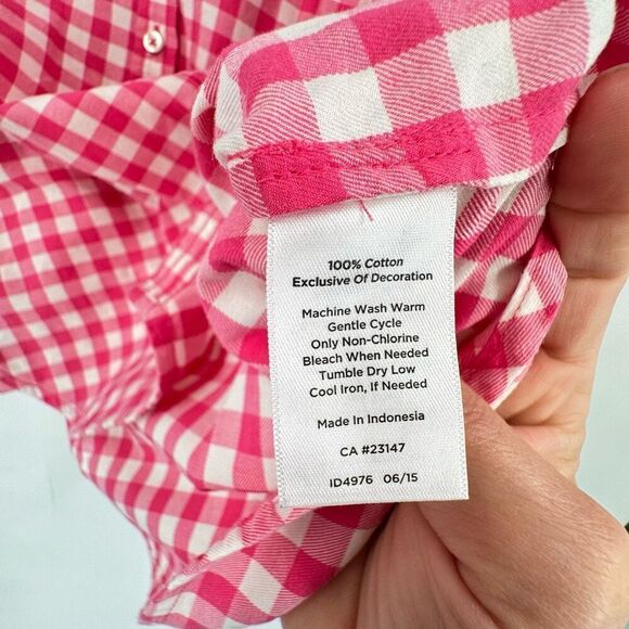 Talbots Pink Check Plaid‎ Button Down Medium Pet Chore Barn Country 100% cotton - Picture 4 of 10